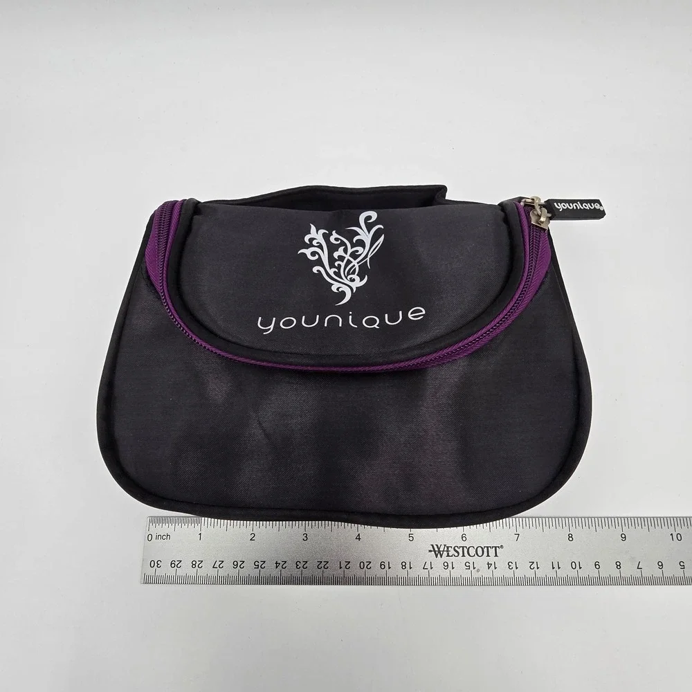 Younique Black Makeup Bag Cosmetic Organizer‎ Pouch Purple Trim Zipper